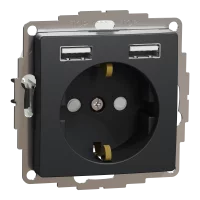 Розетка з заземленням + 2 USB тип А Чорний Sedna Design Schneider Electric SDD114052