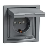 РОЗЕТКА IP44 З КРИШКОЮ, З ЗАЗЕМЛЕННЯМ, З ЗАХИСНИМИ ШТОРКАМИ, СТАЛЬ ASFORA