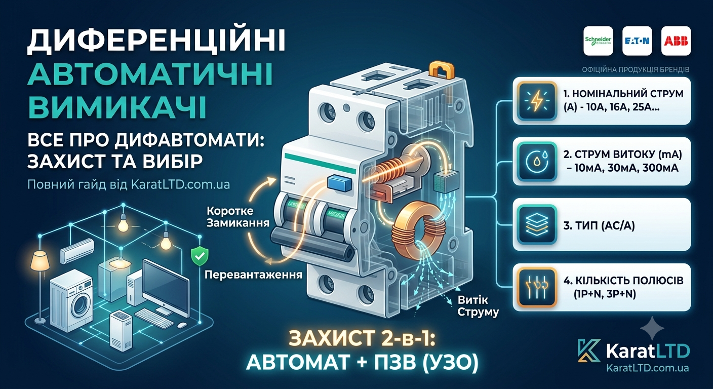 Модульні деферинціальні автоматичні вимикачі купити в Карат ЛТД
