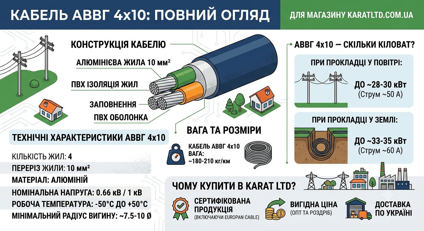 купити кабель АВВГ 4х10 в KaratLTD