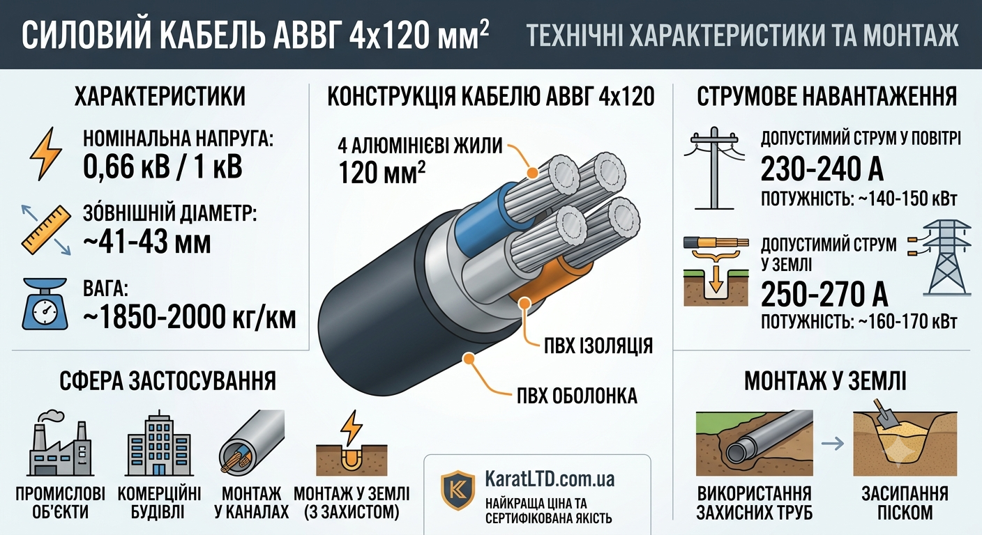 купити кабель АВВГ 4х120 в KaratLTD
