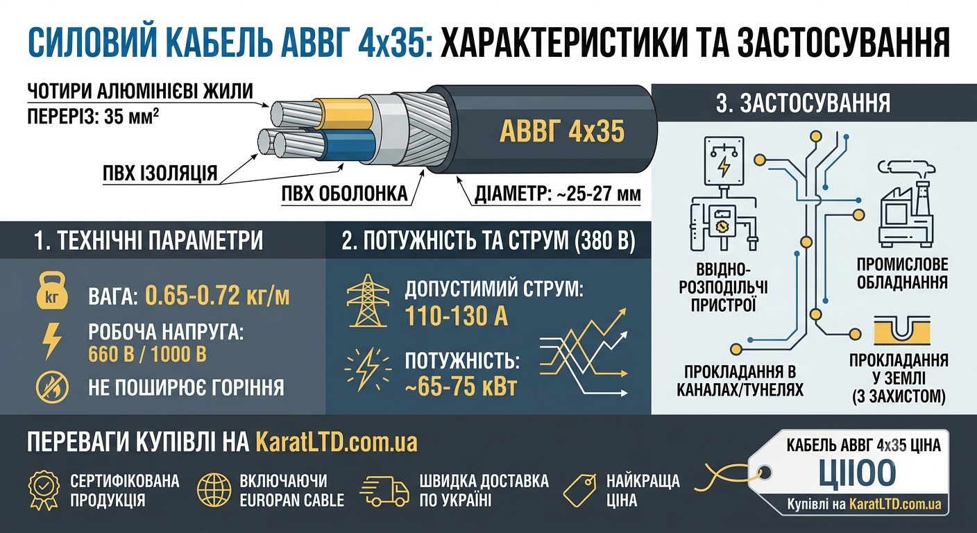 купити кабель АВВГ 4х35 в KaratLTD