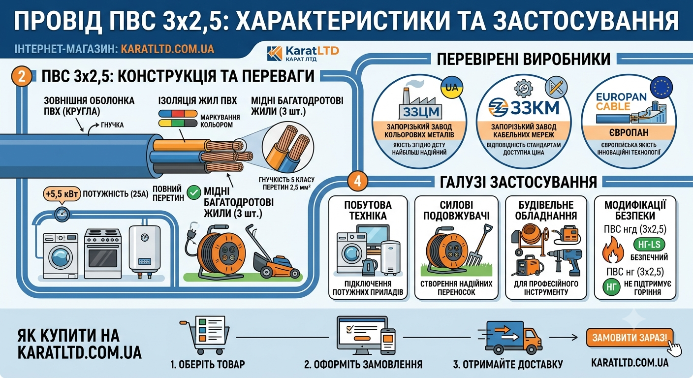 купити провід ПВС 3х2.5 в KaratLTD